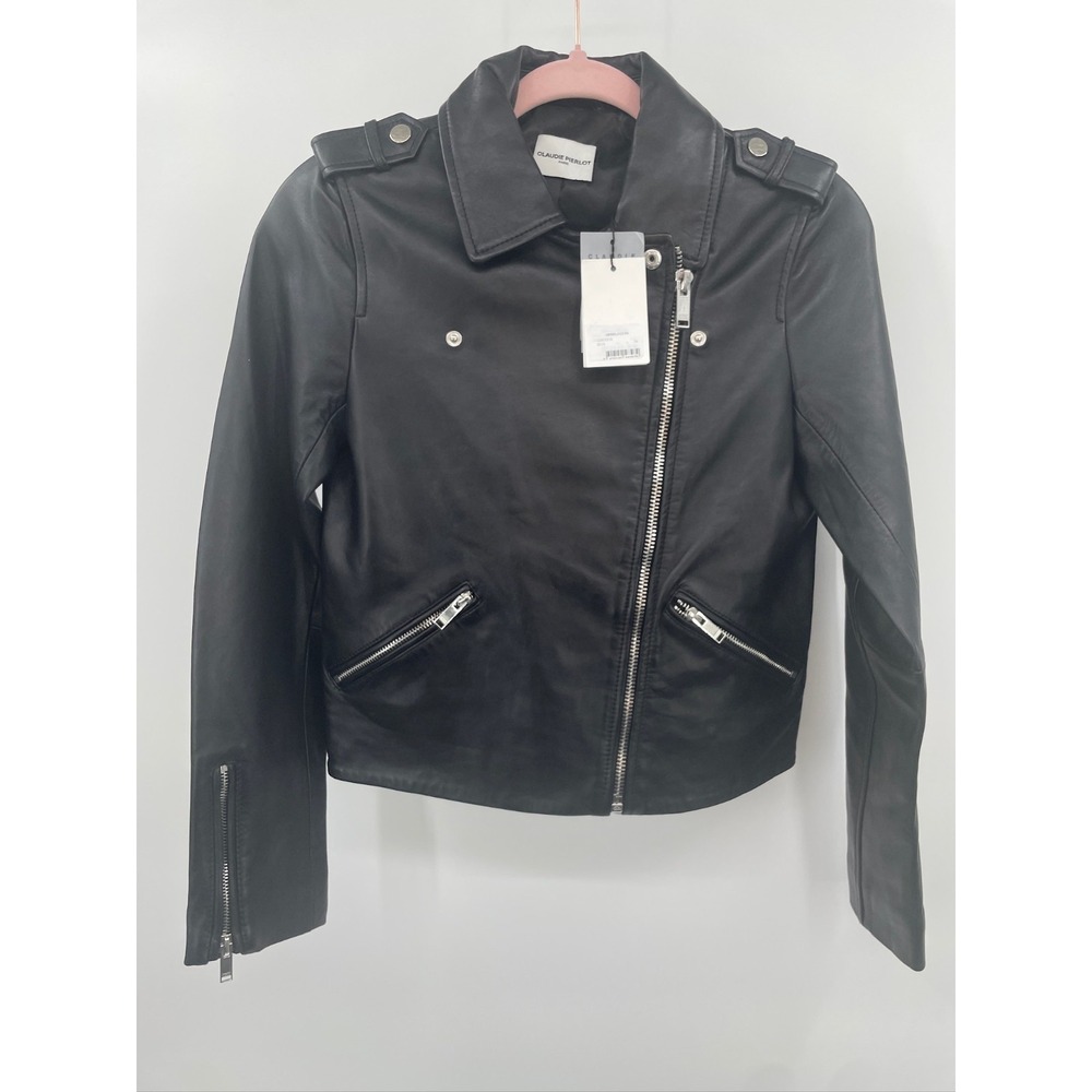 CLAUDIE PIERLOT Faux Leather Moto Jacket Side Full Zip NWT‎ Size XS (French 34)